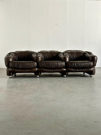 Vintage Dreisitzer Sofa Dunkelbraun Leder von Axel Di Pietrobon 1970er Italien