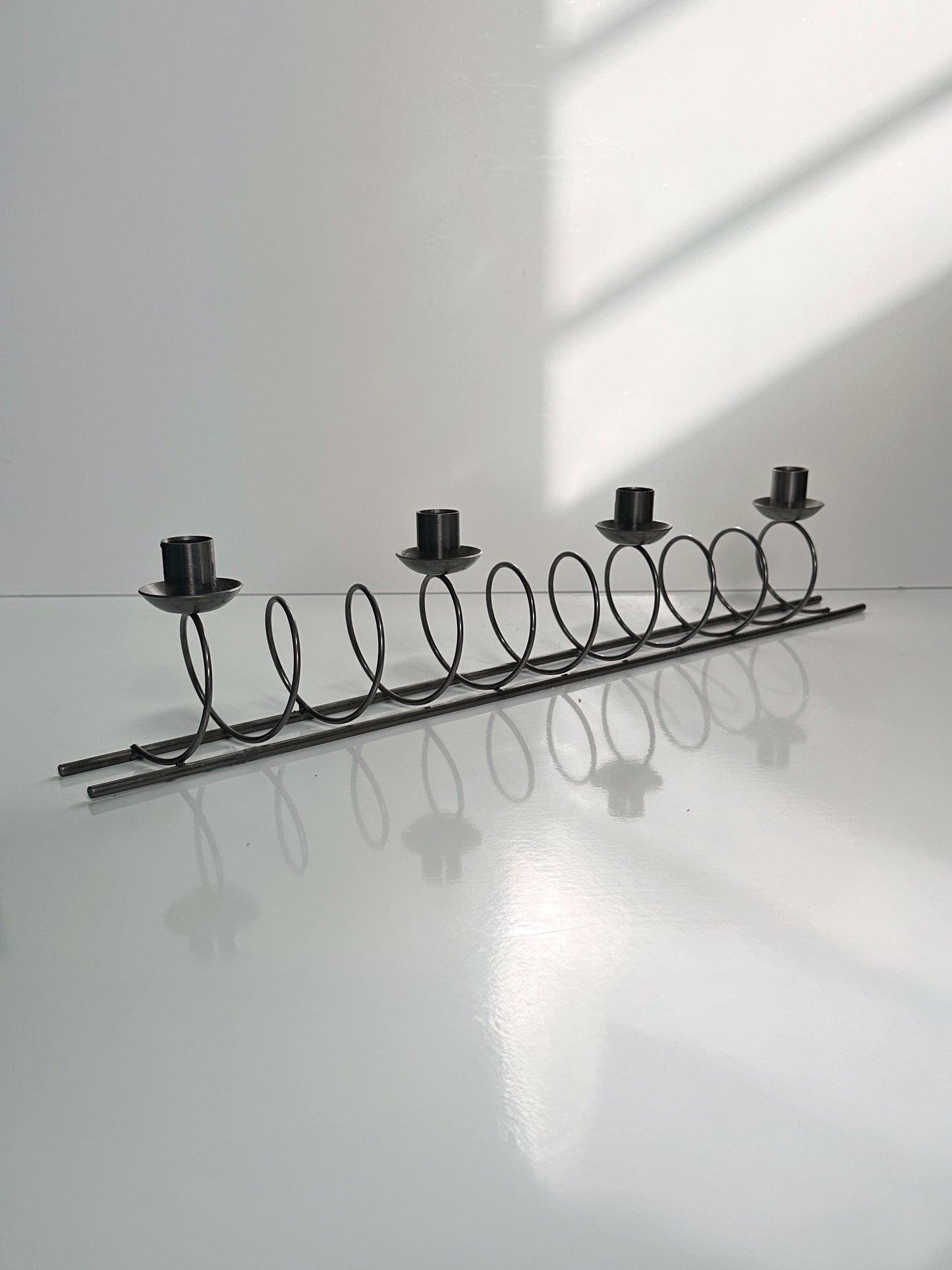 Large metal candle holder black spiral vintage 80s 90s Memphis Milano