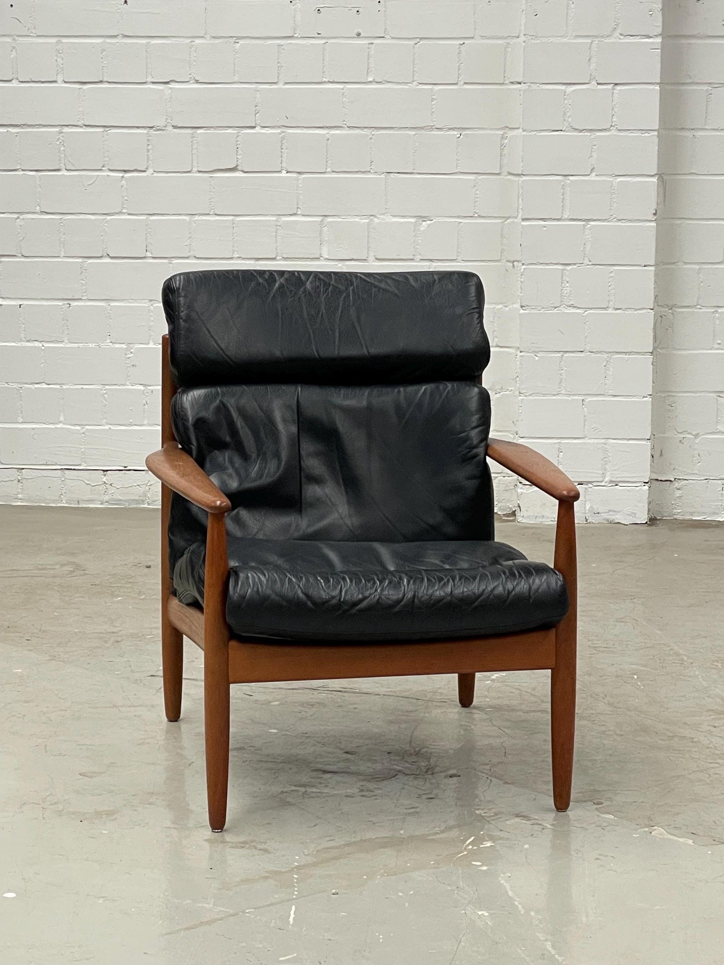 Vintage Loungesessel aus Teak und Leder von Grete Jalk oder Arne Vodder