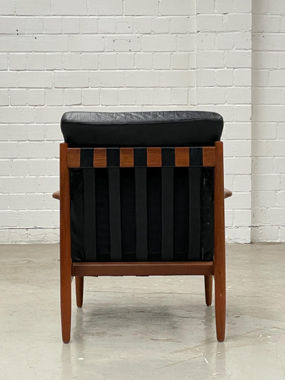 Vintage Loungesessel aus Teak und Leder von Grete Jalk oder Arne Vodder