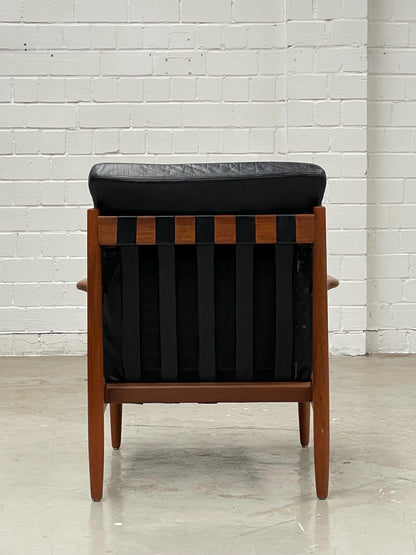 Vintage Loungesessel aus Teak und Leder von Grete Jalk oder Arne Vodder