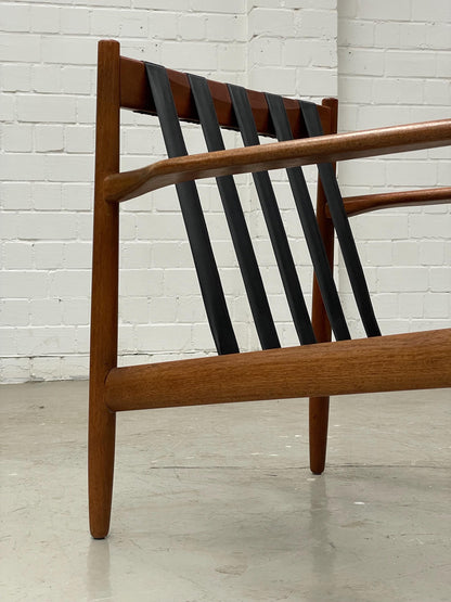 Vintage Loungesessel aus Teak und Leder von Grete Jalk oder Arne Vodder