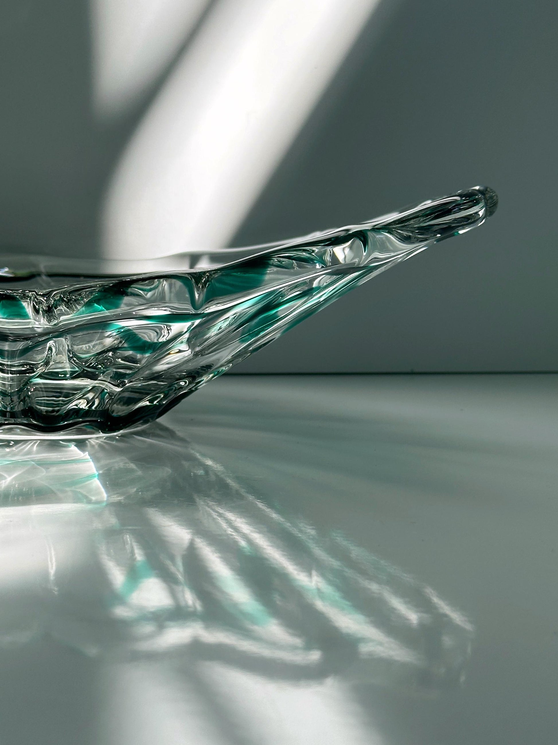 Vintage Schale Murano Glas grün Swirl 1970er Mid Century Italien