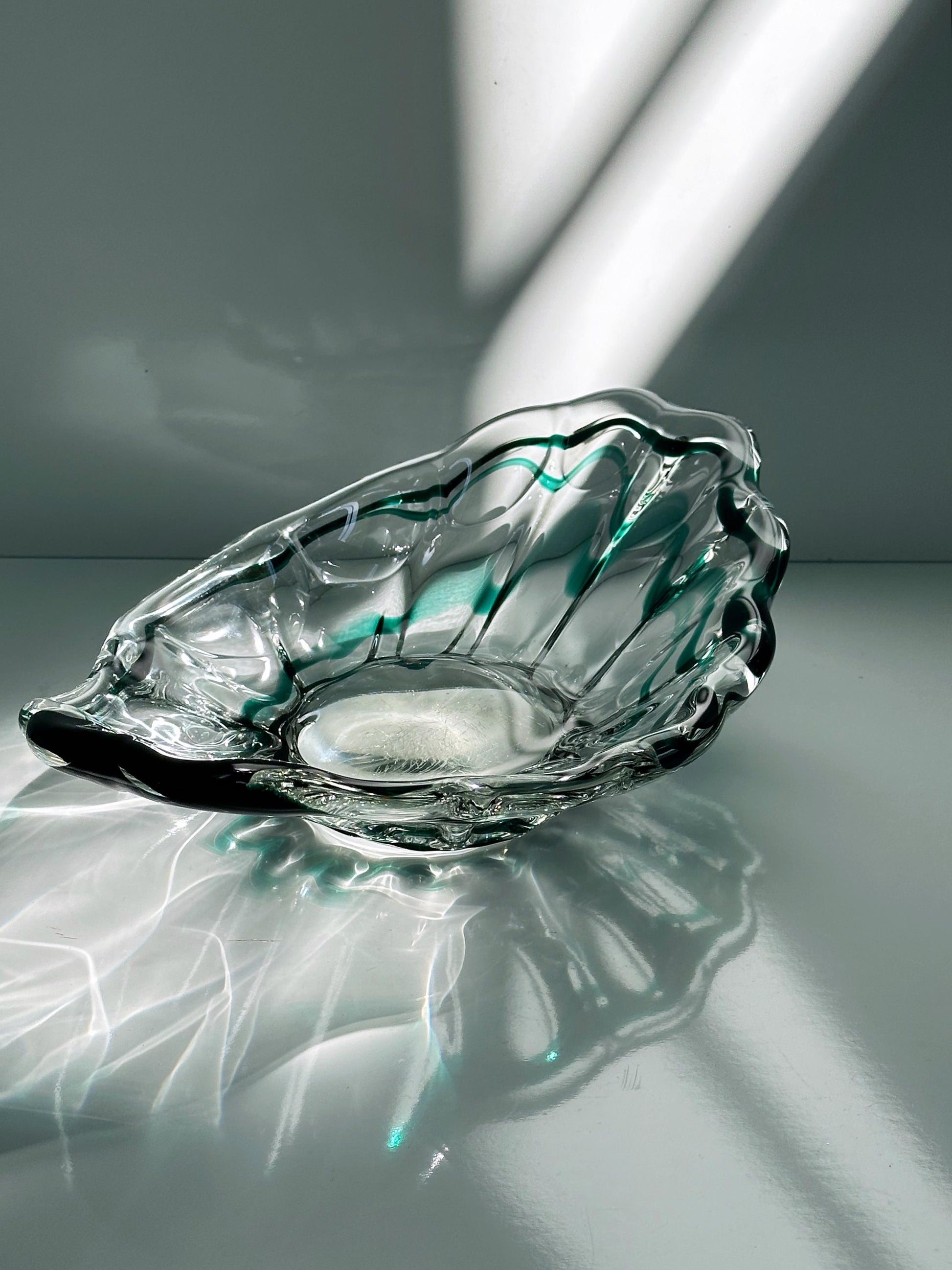Vintage Schale Murano Glas grün Swirl 1970er Mid Century Italien