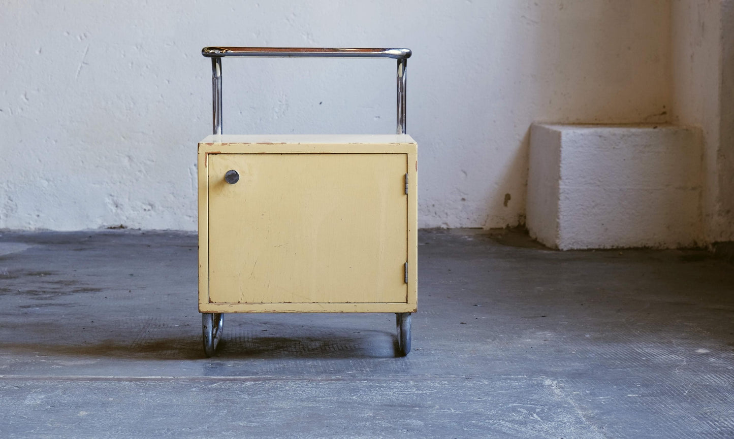 Table de chevet vintage style Bauhaus ivoire