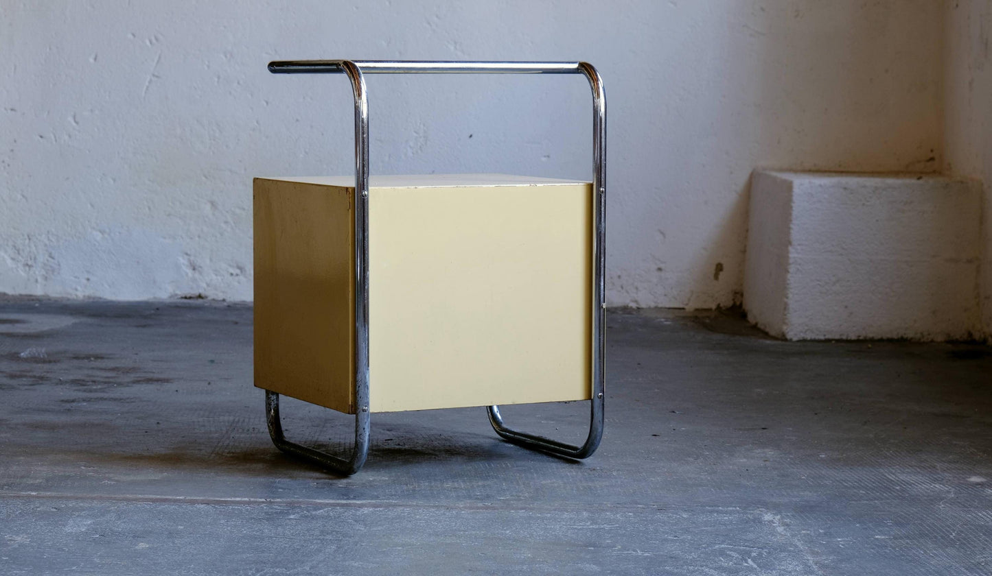 Table de chevet vintage style Bauhaus ivoire