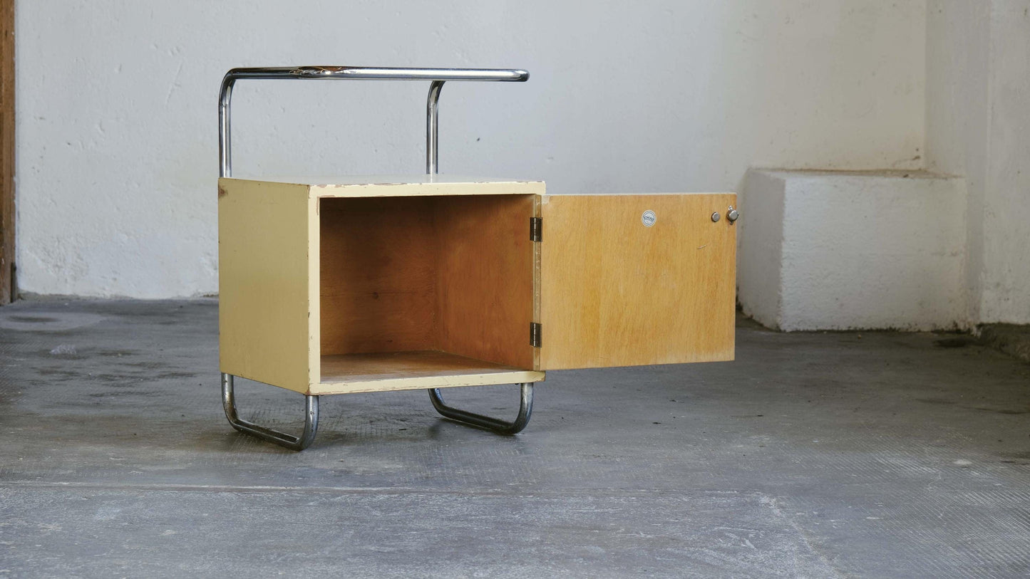 Table de chevet vintage style Bauhaus ivoire