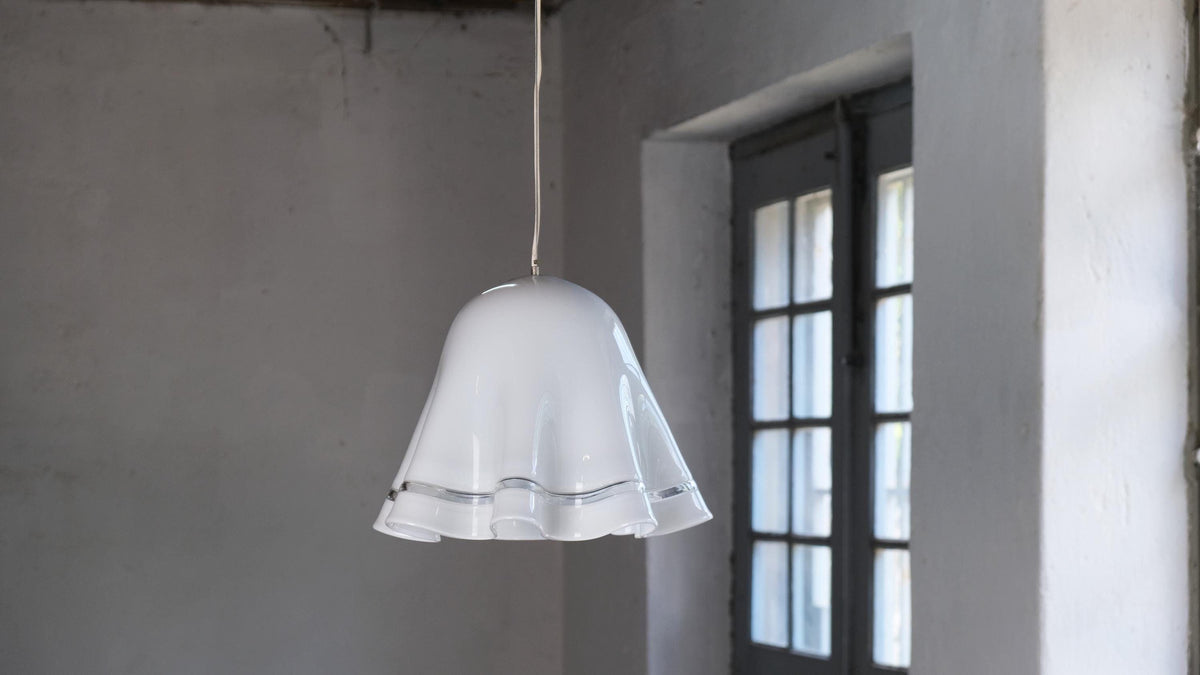 Vintage hanging lamp Zenda glass by Vistosi white