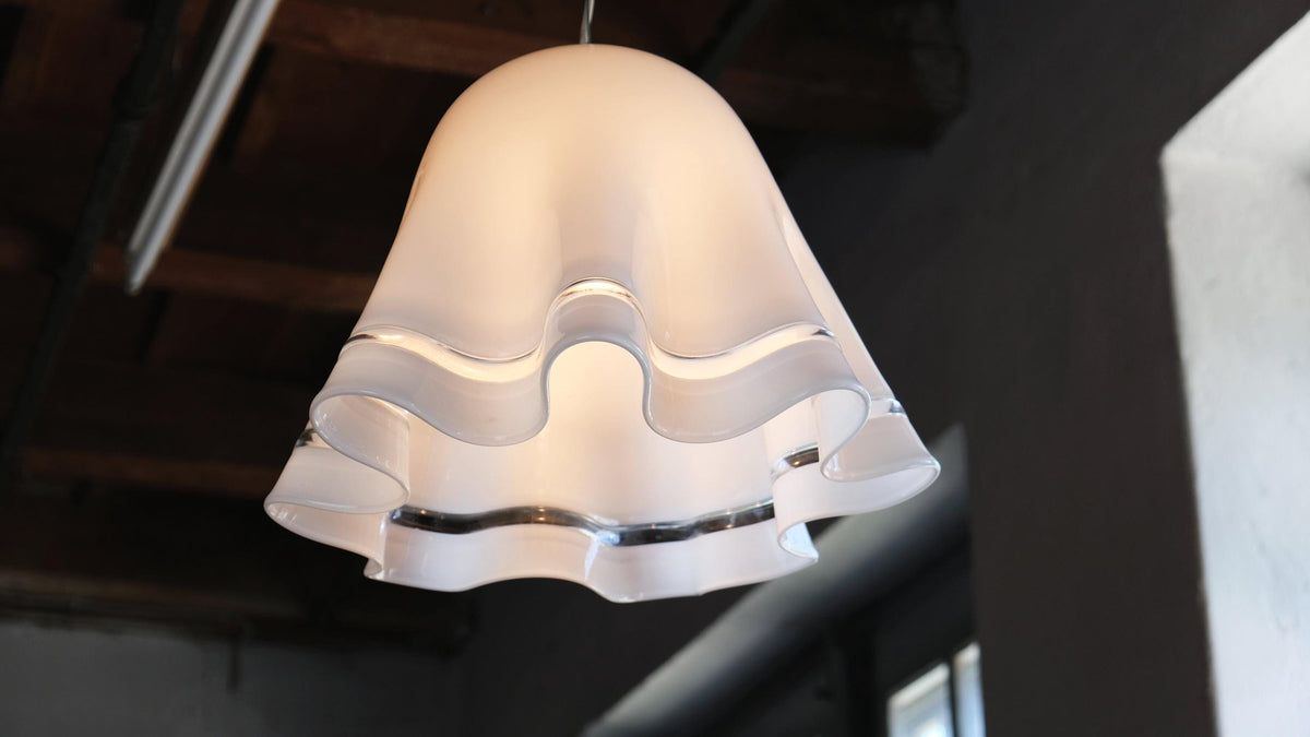 Vintage hanging lamp Zenda glass by Vistosi white