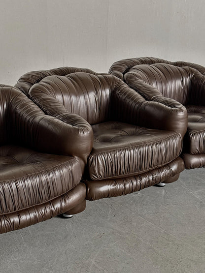 Vintage Dreisitzer Sofa Dunkelbraun Leder von Axel Di Pietrobon 1970er Italien