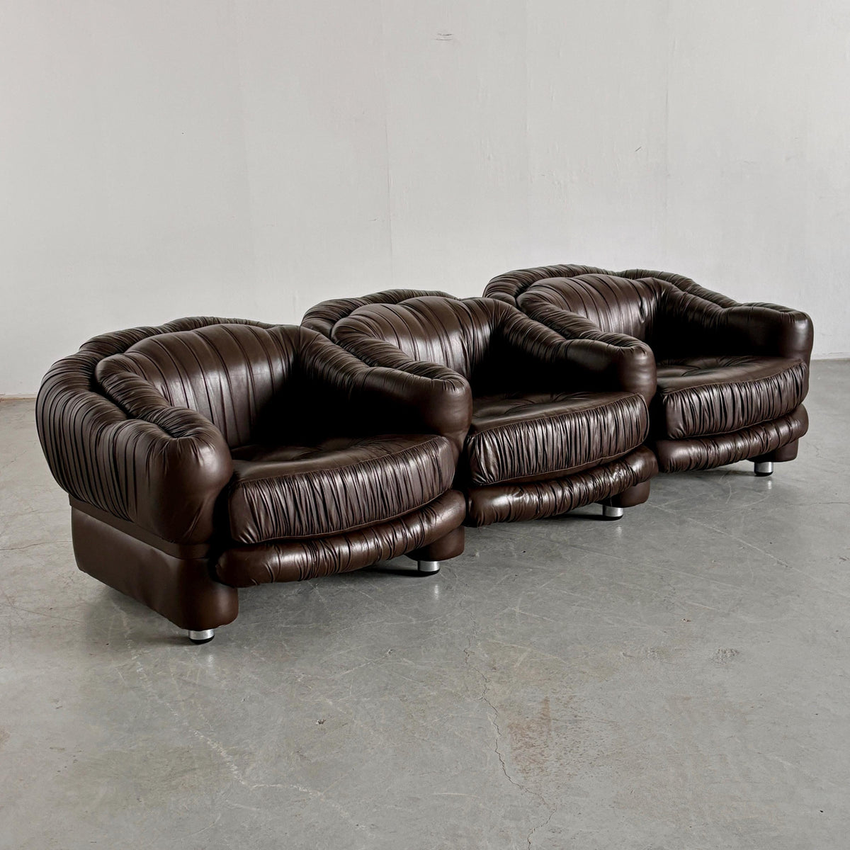 Vintage Dreisitzer Sofa Dunkelbraun Leder von Axel Di Pietrobon 1970er Italien