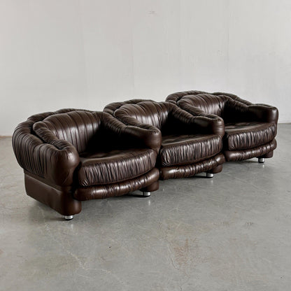 Vintage Dreisitzer Sofa Dunkelbraun Leder von Axel Di Pietrobon 1970er Italien