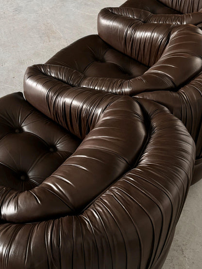 Vintage Dreisitzer Sofa Dunkelbraun Leder von Axel Di Pietrobon 1970er Italien