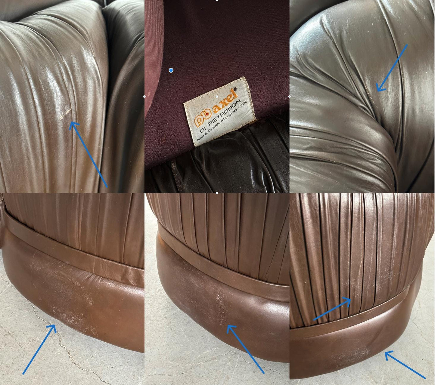 Vintage Dreisitzer Sofa Dunkelbraun Leder von Axel Di Pietrobon 1970er Italien