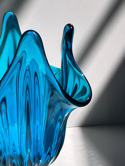 Vintage glass vase Viking Glass Epic Four Square Blue Model 1475 1960s Mid Century