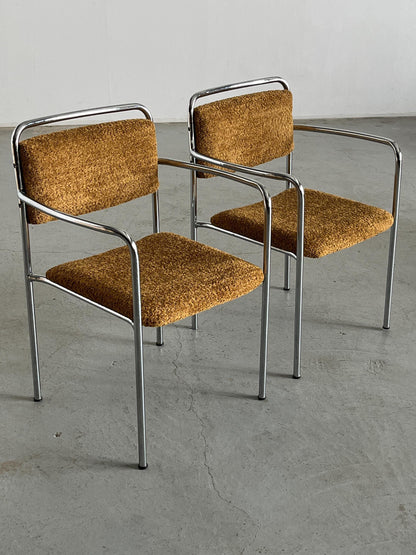 Fauteuil vintage de H. Fiedler et H. Heyder en bouclé ocre, Bauhaus, années 1970, paire