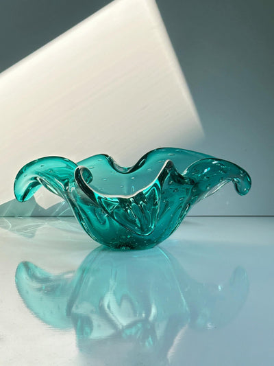 Vintage Murano Glasschale Bullicante Mintgrün, Barovier Toso, Ø30cm