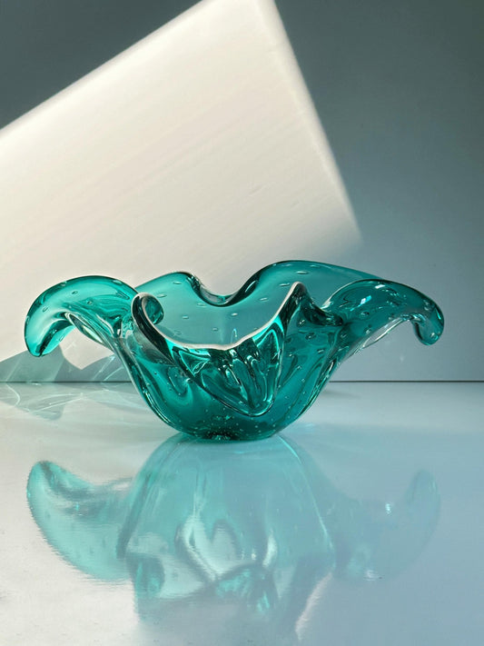 Vintage Obstschale Murano Glas von Barovier Toso Mintgrün Türkis 70er