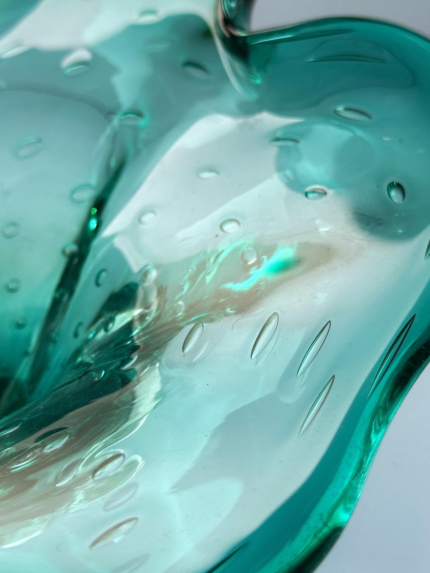 Vintage fruit bowl Murano glass turquoise by Barovier Toso 70s