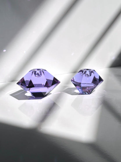 Paire de bougeoirs vintage en verre Alexandrite prisme Art Déco Revival Italie