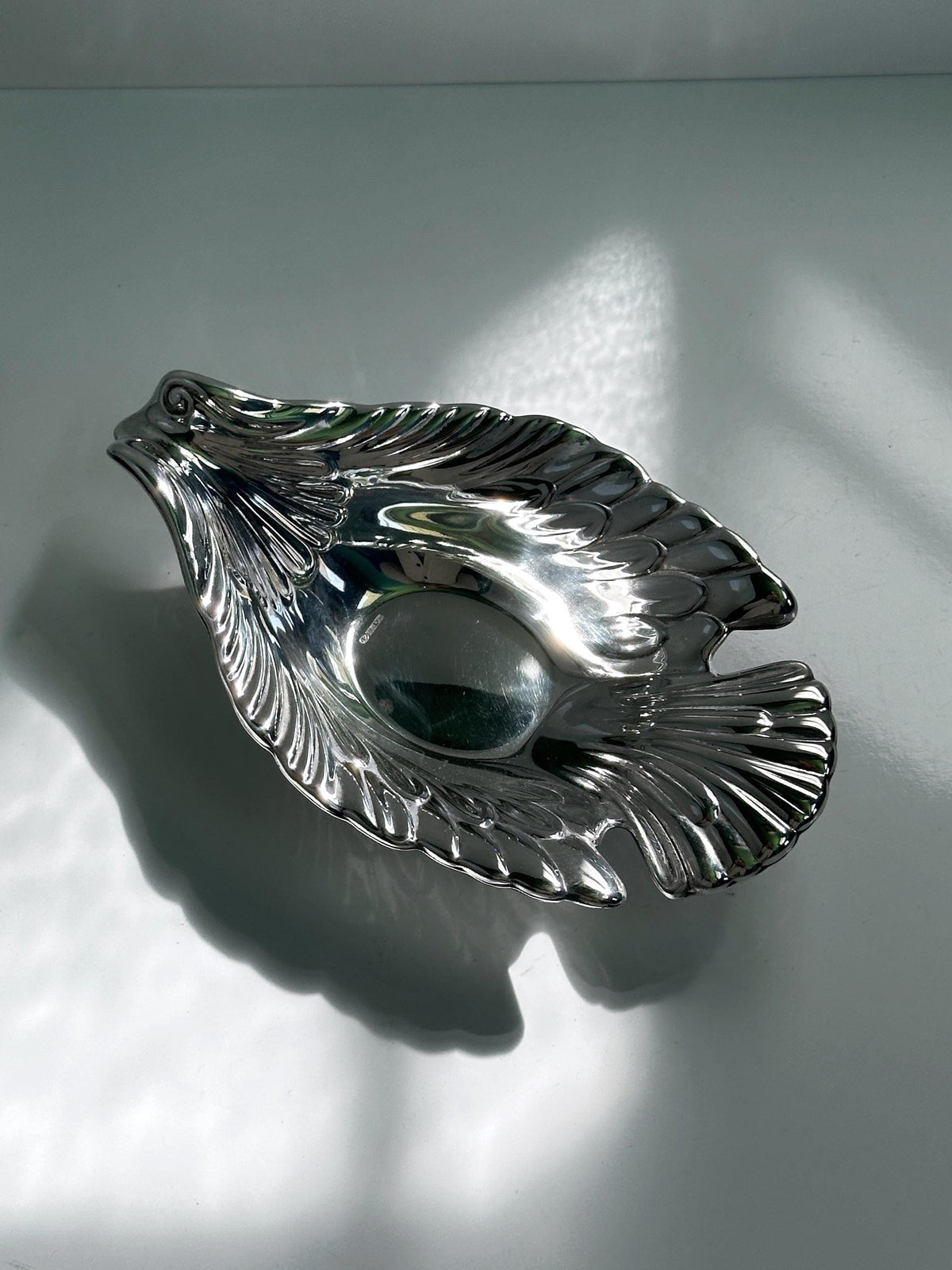 Vintage versilberte Metallschale Vogel Taube 70er Italien