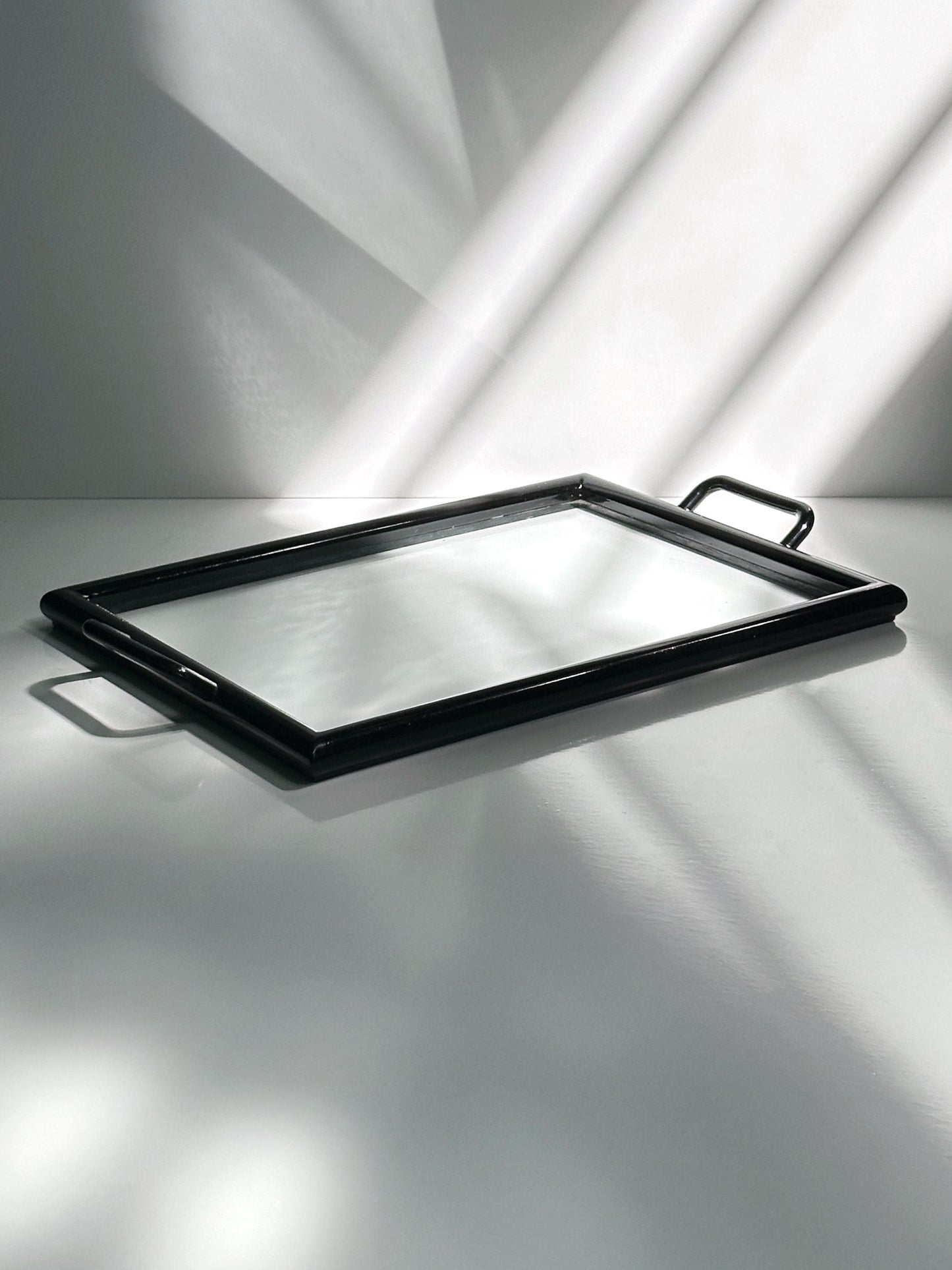 Vintage Serviertablett Holz Glas Italien 1980er