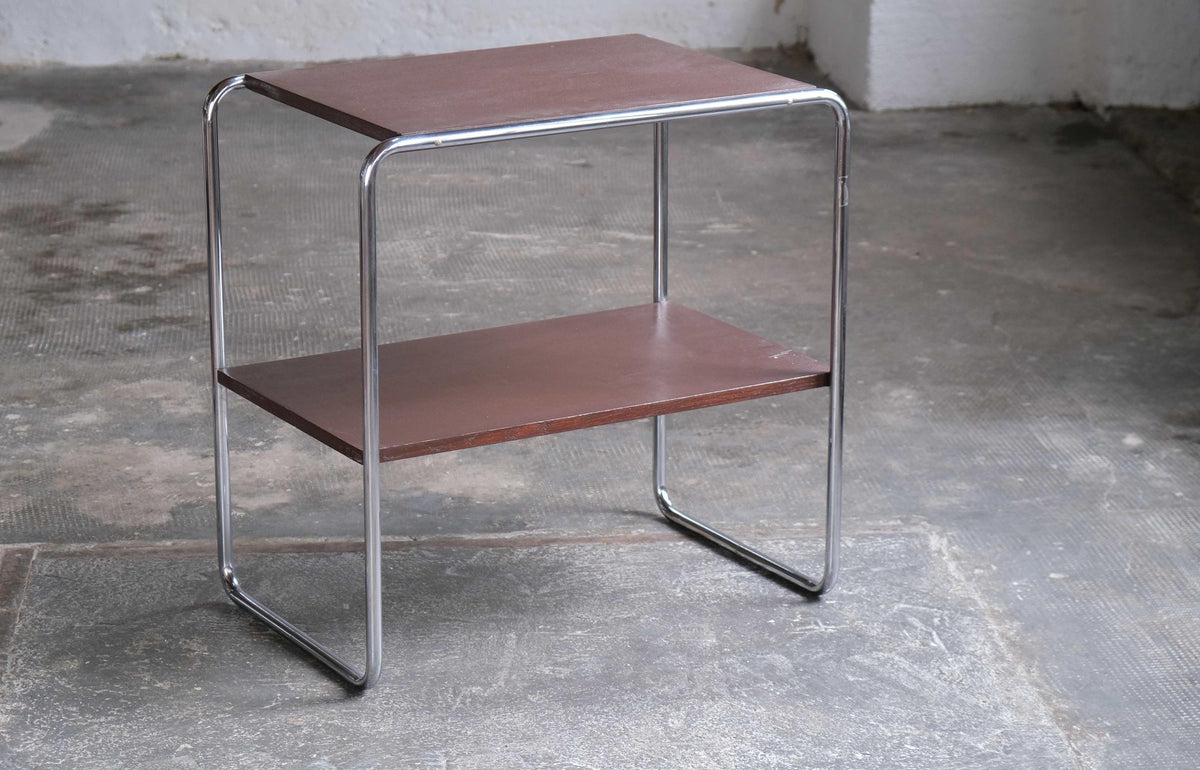 Vintage Beistelltisch von unbekannt für unbekannt mit braunen Holzablagen