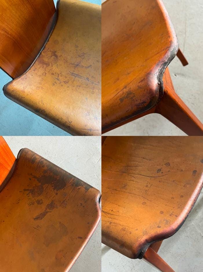Chaise de salle à manger vintage « Fiorenza » de Tito Agnoli pour Molteni en cuir et noyer, lot de 4