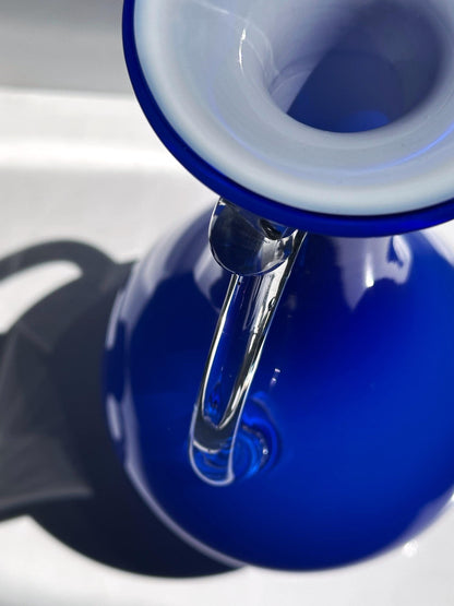 Vintage handle vase milk glass blue by Memphis