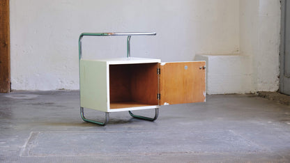 Vintage Nachttisch Art déco mit Glasplatte und Stahlrohrgestell