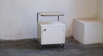 Vintage Nachttisch Art déco mit Glasplatte und Stahlrohrgestell