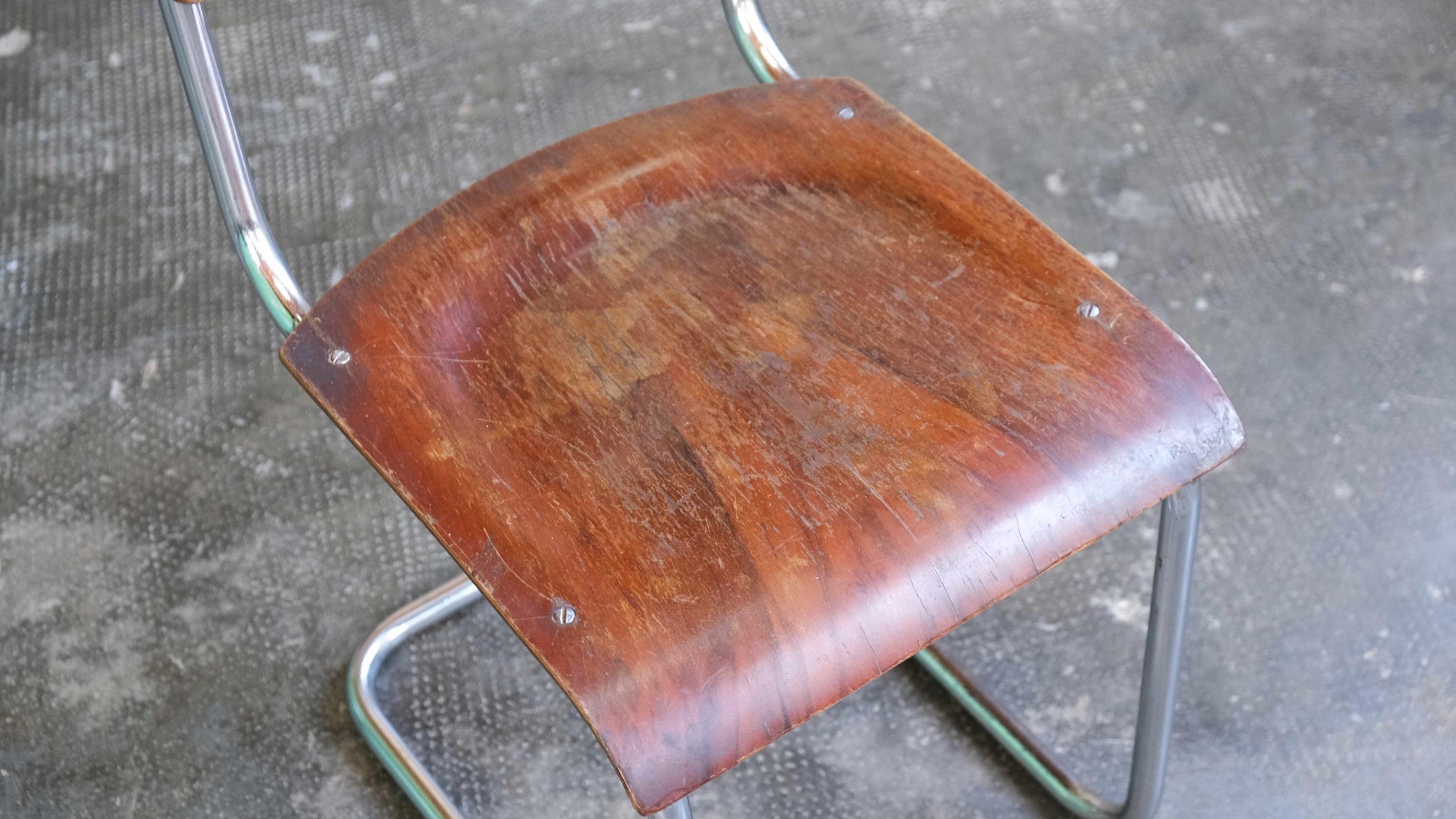 Vintage Freischwinger Stuhl Chrom Naturton Stahlrohr Holz