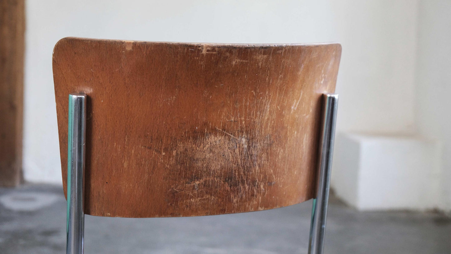 Vintage Freischwinger Stuhl Chrom Naturton Stahlrohr Holz