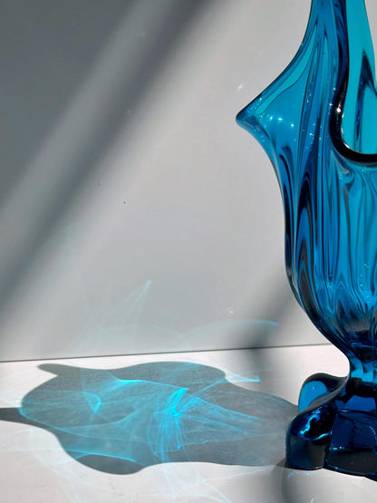 Vintage glass vase Viking Glass Epic Four Square Blue Model 1475 1960s Mid Century