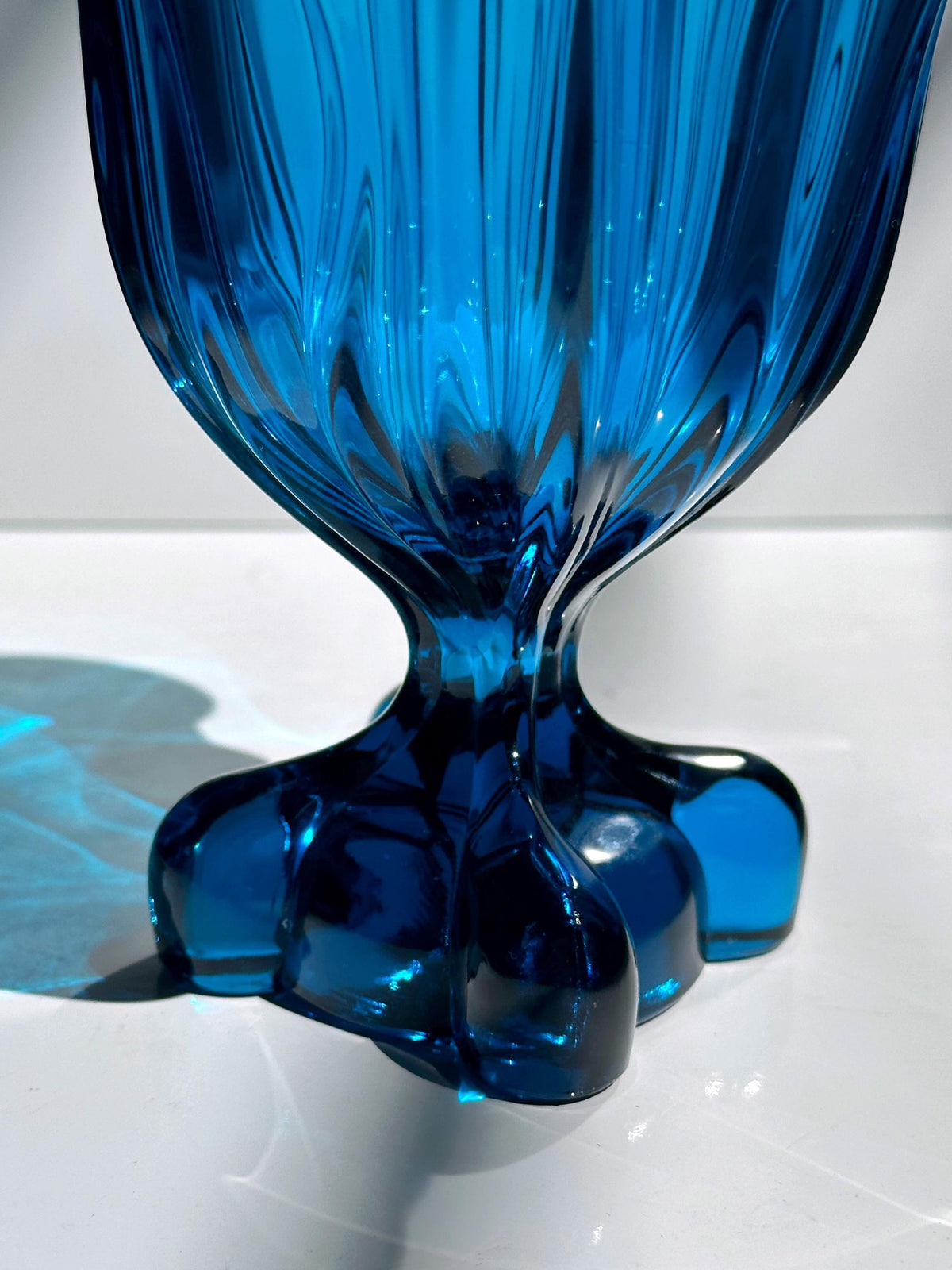 Vintage Glasvase Viking Glass Epic Four Square Blau Modell 1475 1960er Mid Century