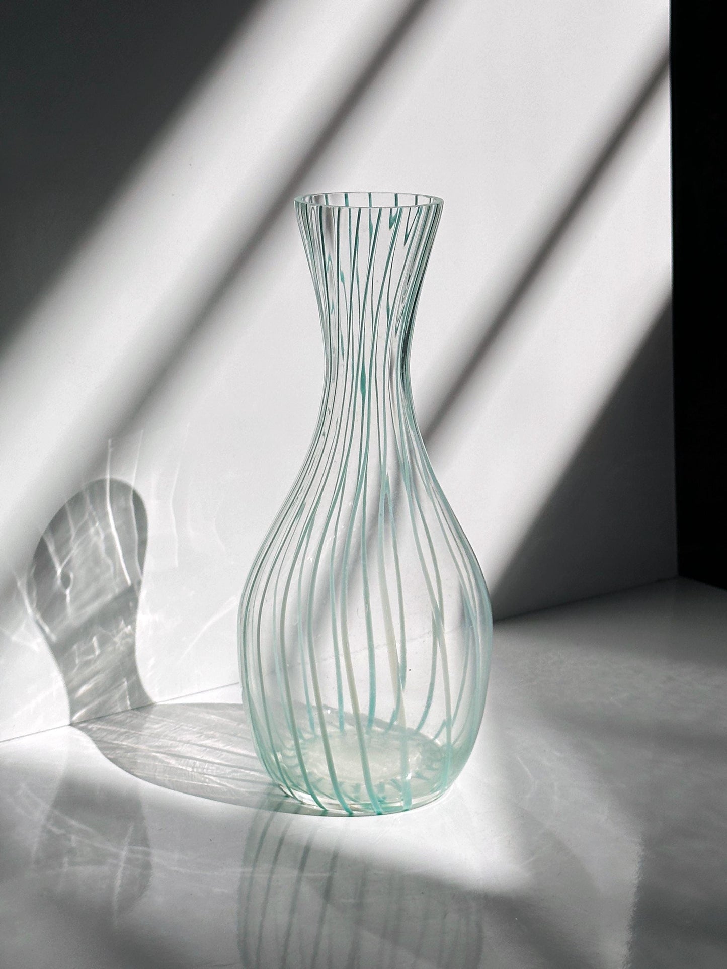 Vintage striped glass decanter Murano mint green pastel 50s 70s