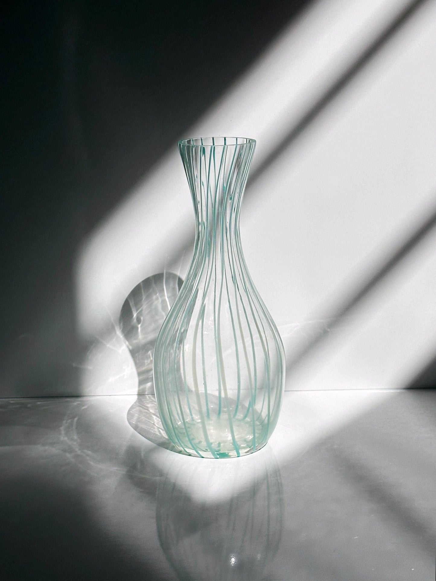 Vintage striped glass decanter Murano mint green pastel 50s 70s