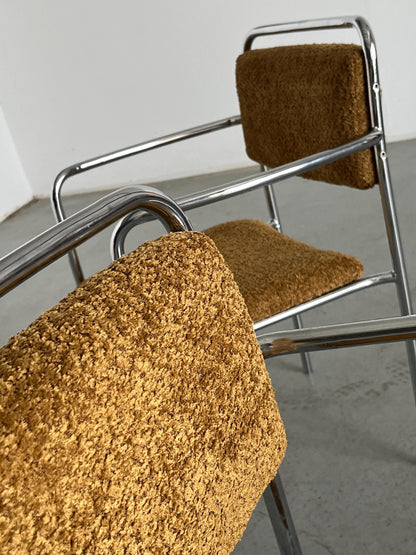 Fauteuil vintage de H. Fiedler et H. Heyder en bouclé ocre, Bauhaus, années 1970, paire