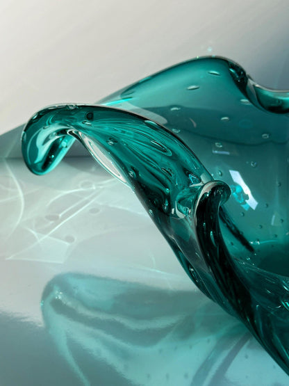 Vintage Obstschale Murano Glas von Barovier Toso Mintgrün Türkis 70er