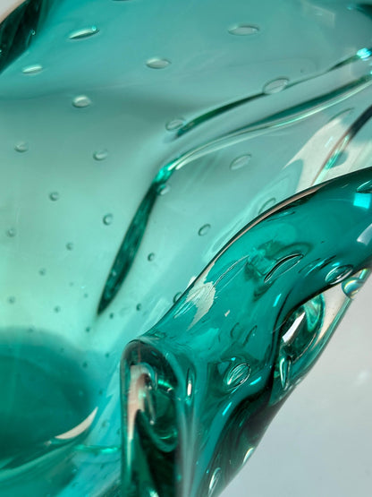 Vintage Obstschale Murano Glas von Barovier Toso Mintgrün Türkis 70er