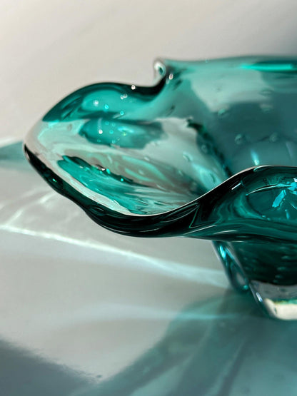 Vintage fruit bowl Murano glass turquoise by Barovier Toso 70s
