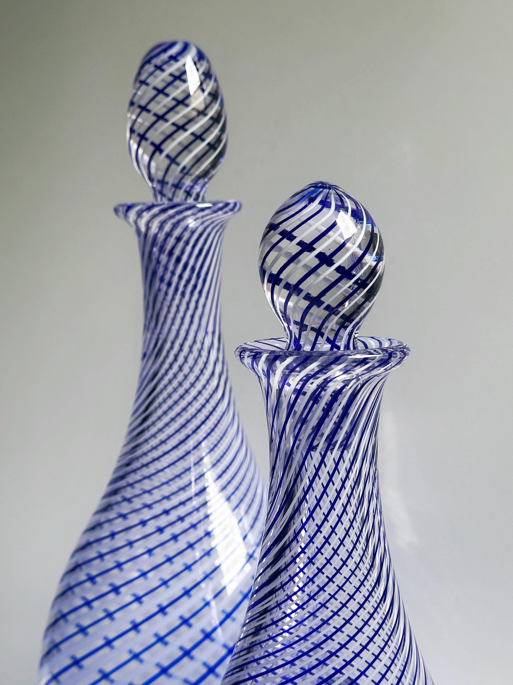 Vintage Dekanter Set Swirl von Pasabahce Kobalt Blau