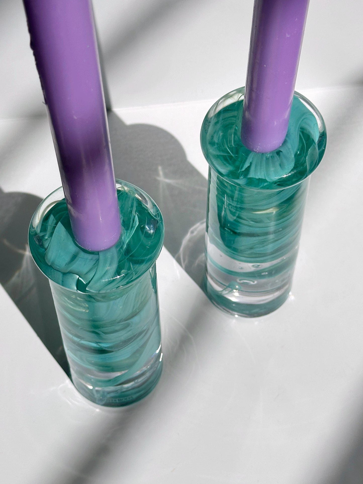 Vintage Kerzenständer Atoll Glas Türkis Mintgrün von Anna Ehrner für Kosta Boda Paar