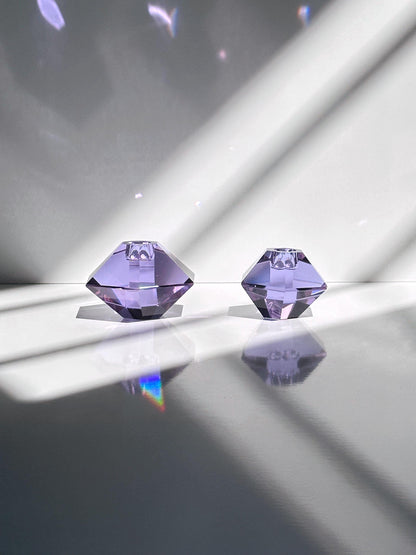 Paire de bougeoirs vintage en verre Alexandrite prisme Art Déco Revival Italie