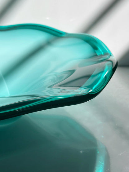 Vintage fruit bowl Murano Opalina turquoise by Barovier Toso mint green 80s