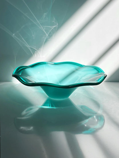 Vintage fruit bowl Murano Opalina turquoise by Barovier Toso mint green 80s