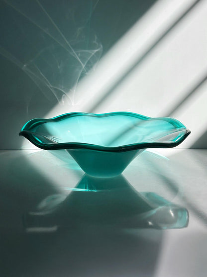 Vintage fruit bowl Murano Opalina turquoise by Barovier Toso mint green 80s