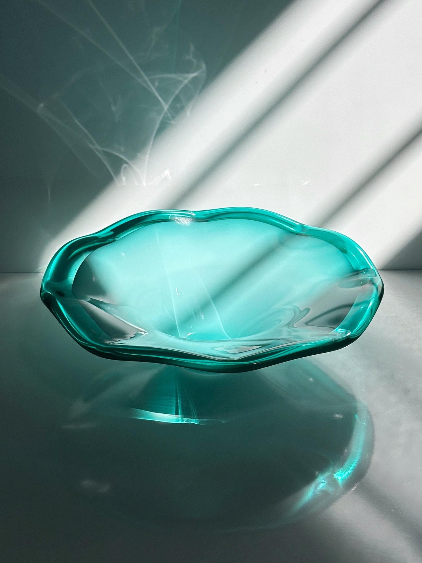 Vintage fruit bowl Murano Opalina turquoise by Barovier Toso mint green 80s