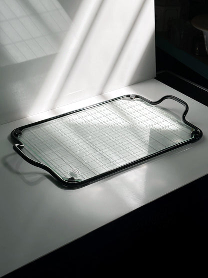 Plateau vintage en métal et verre par Club House Italia années 1980