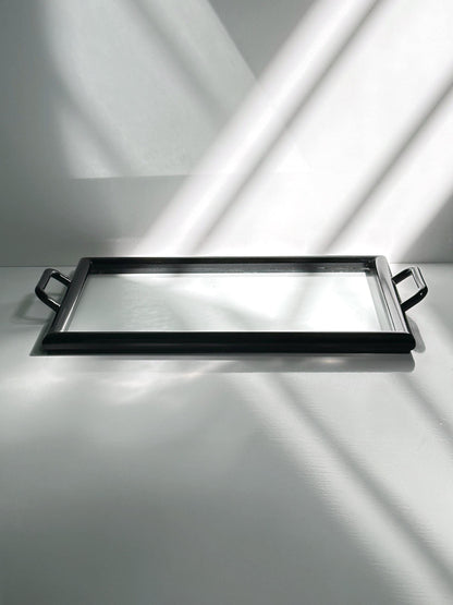 Vintage Serviertablett Holz Glas Italien 1980er